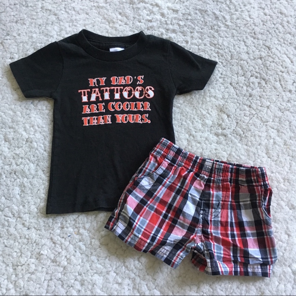 Little Teez My Dads Tattoos Black Red Shirt Shorts